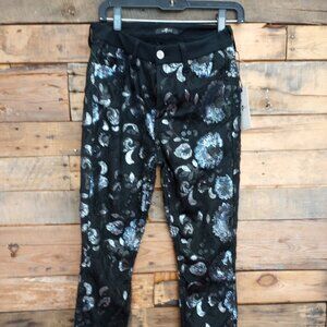 7 For All Mankind Skinny Sequined Floral Jeans Womens Black Lace Embroidered NWT